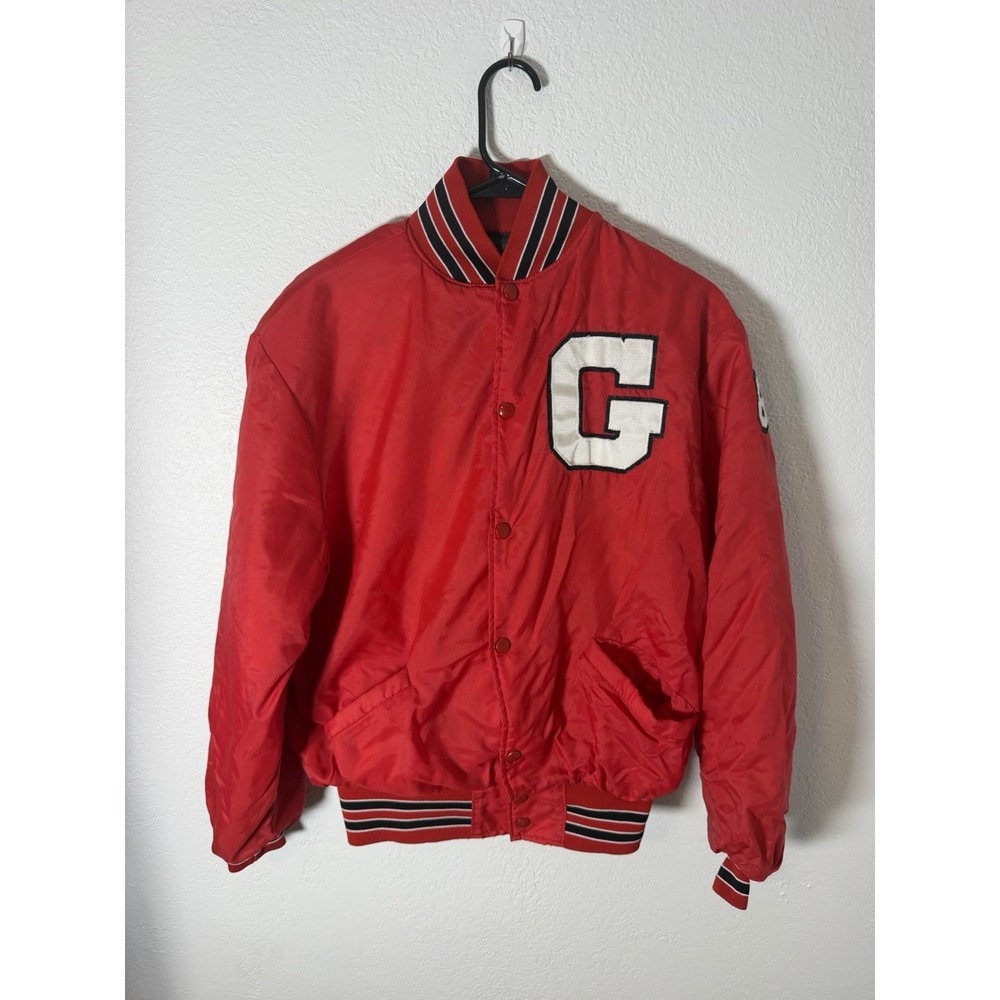 Vintage 80s Trophy Jackets Red Satin Varsity Jacket G 84 USA Made XL